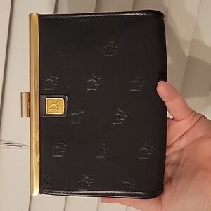 RARE Vintage Dior Trotter Clutch in Black Monogram Logo Gold Frame Purse Handbag